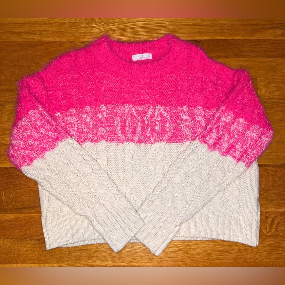 Talulah Fuzzy Pink Colorblock Sweater Small Cozy Cable Knit Cottagecore